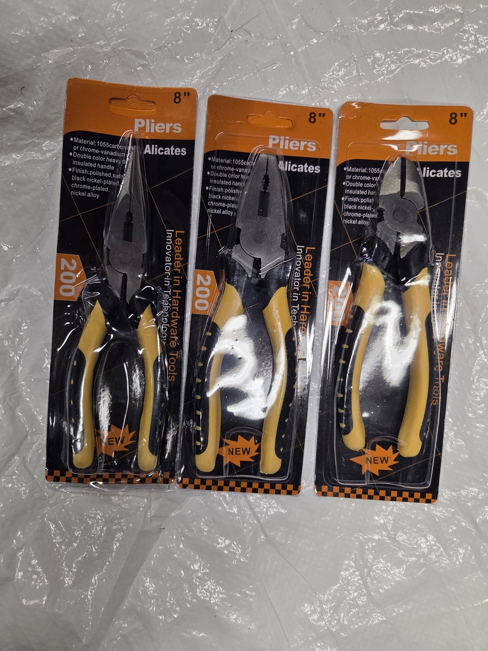 Source Unknown Yellow and Black 8" Pliers Set — 3-Pack